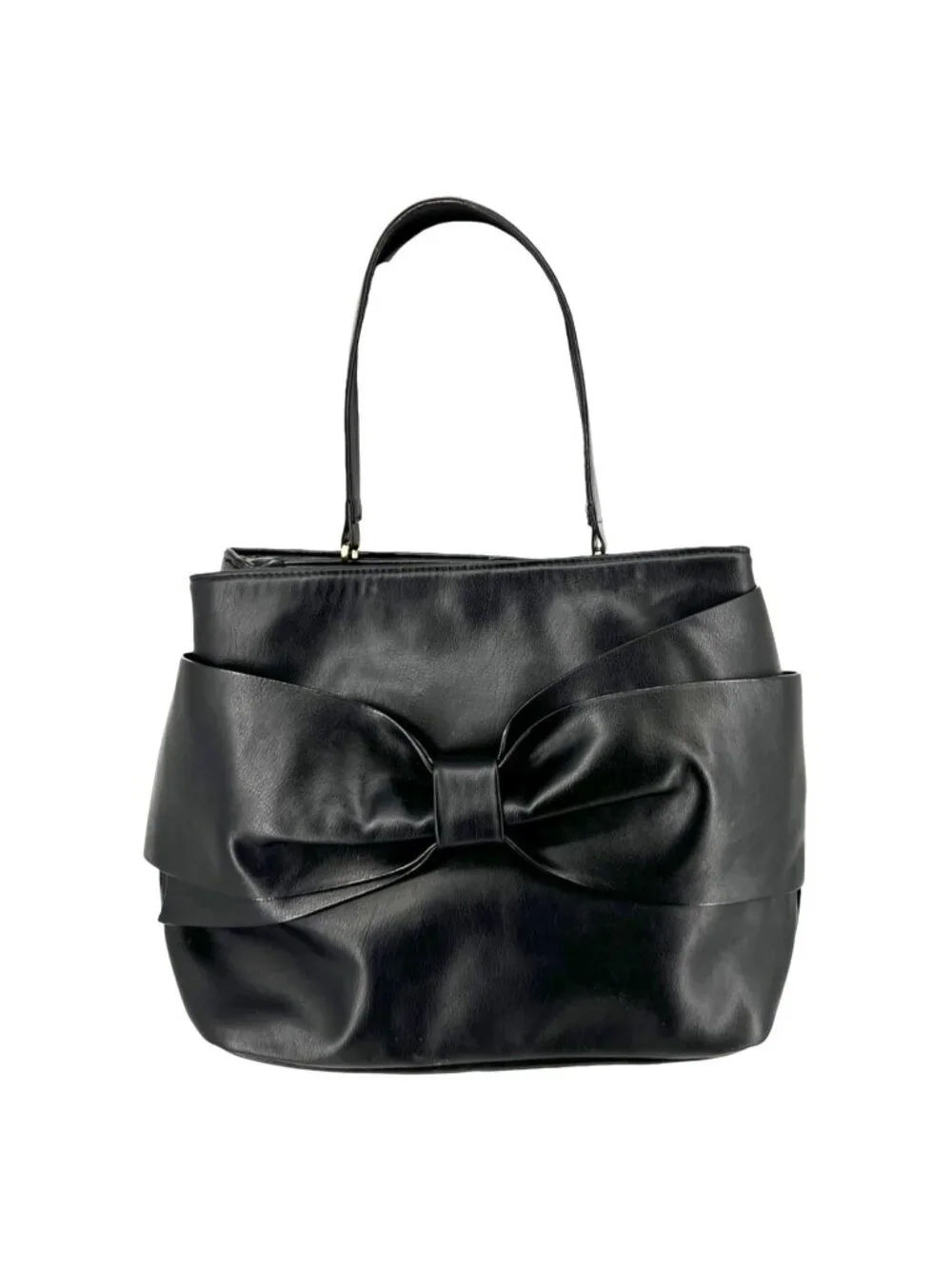 Betsey Johnson Black Bow Tote Faux Leather Floral Lining Whimsygoth Coquette